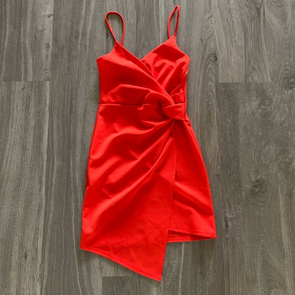 Ready for the Night Coral Red Twist-Front Mini Dress - Picture 4 of 5